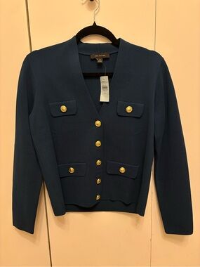 NWT Ann Taylor Navy Gold-Button Knit Cardigan